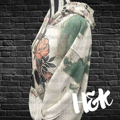 Rose Skellie Bleached Hoodie - H&K Reversed Creations 