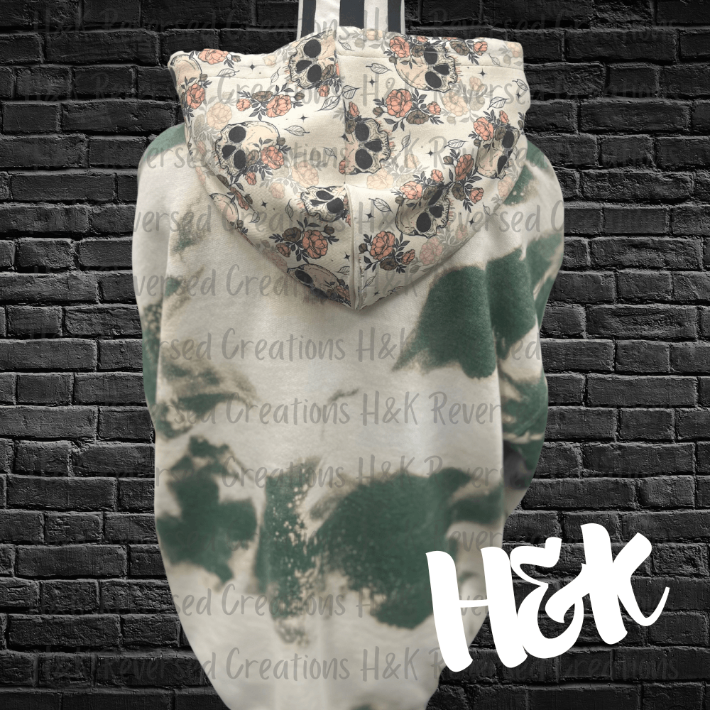 Rose Skellie Bleached Hoodie - H&K Reversed Creations 