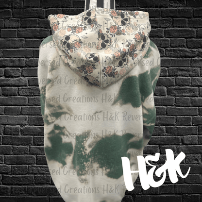 Rose Skellie Bleached Hoodie - H&K Reversed Creations 