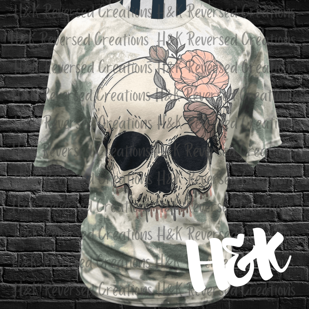 Rose Skellie Bleached Tee - H&K Reversed Creations 