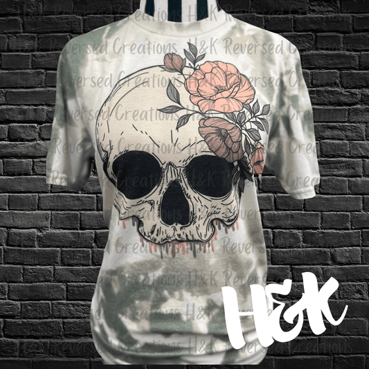 Rose Skellie Bleached Tee - H&K Reversed Creations 