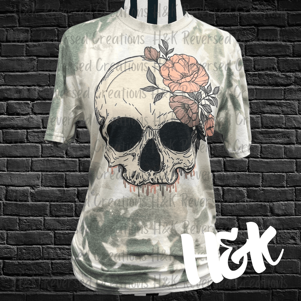 Rose Skellie Bleached Tee - H&K Reversed Creations 