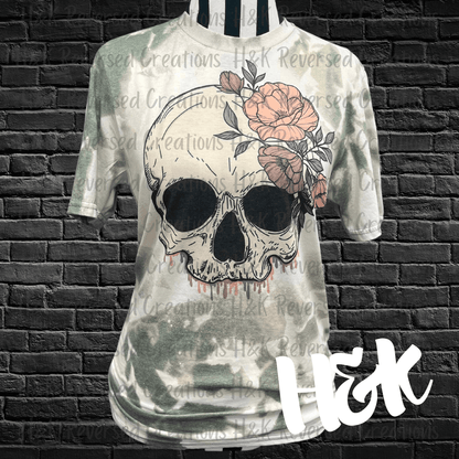 Rose Skellie Bleached Tee - H&K Reversed Creations 