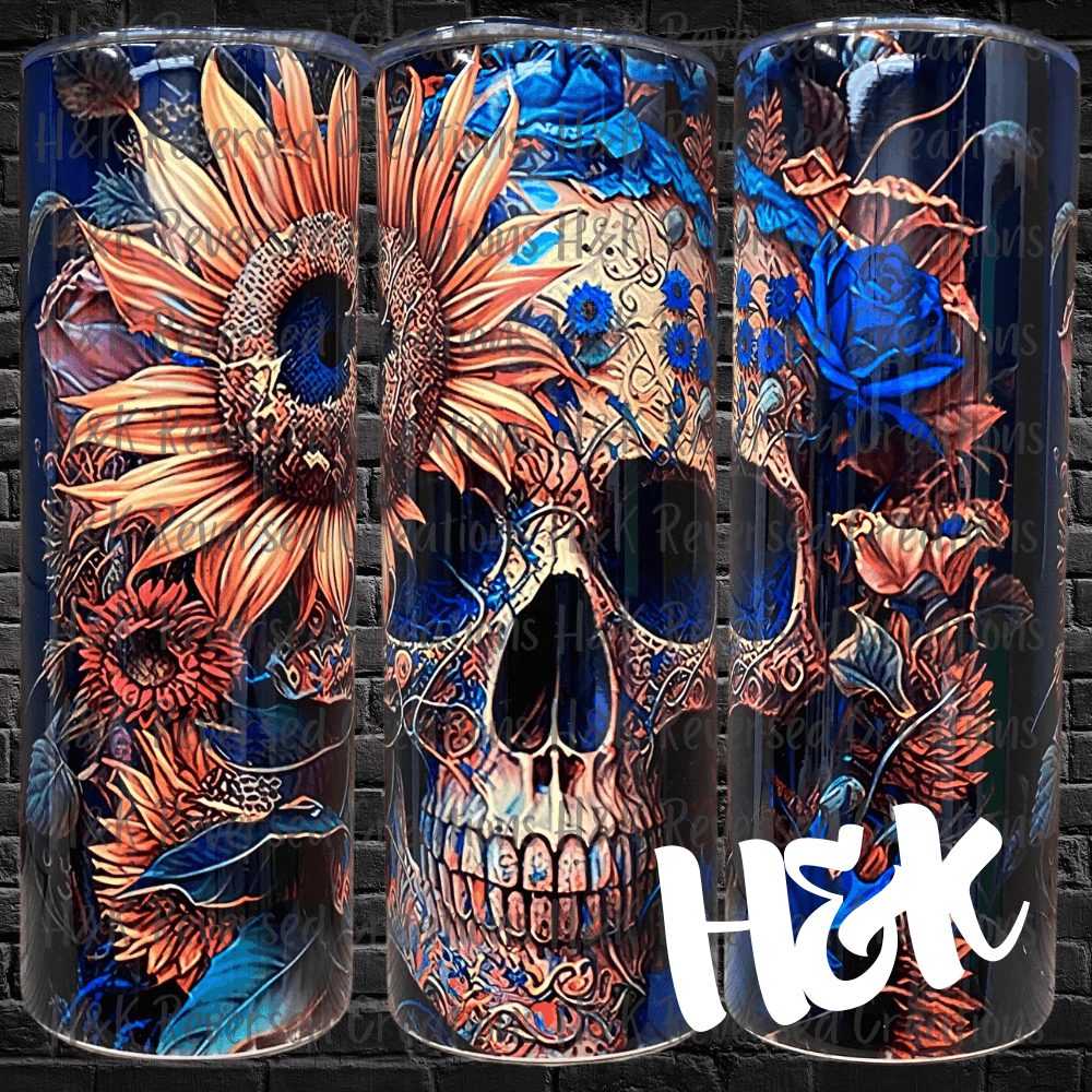 Skull And Sunflower Tumbler - H&K Reversed Creations 