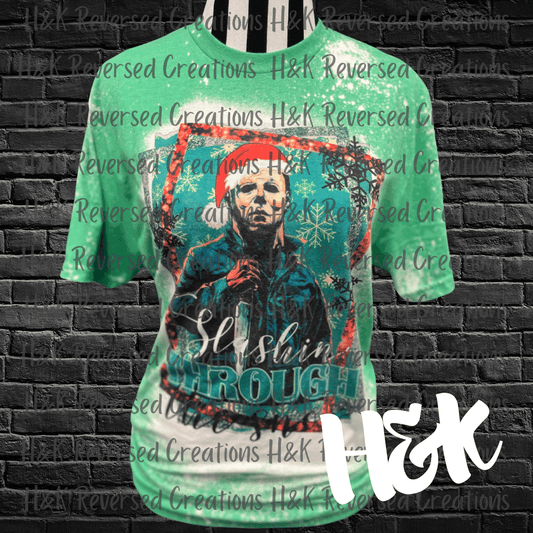 Bleached Michael Myers Slashing Through The Snow Tee - H&K Reversed Creations 