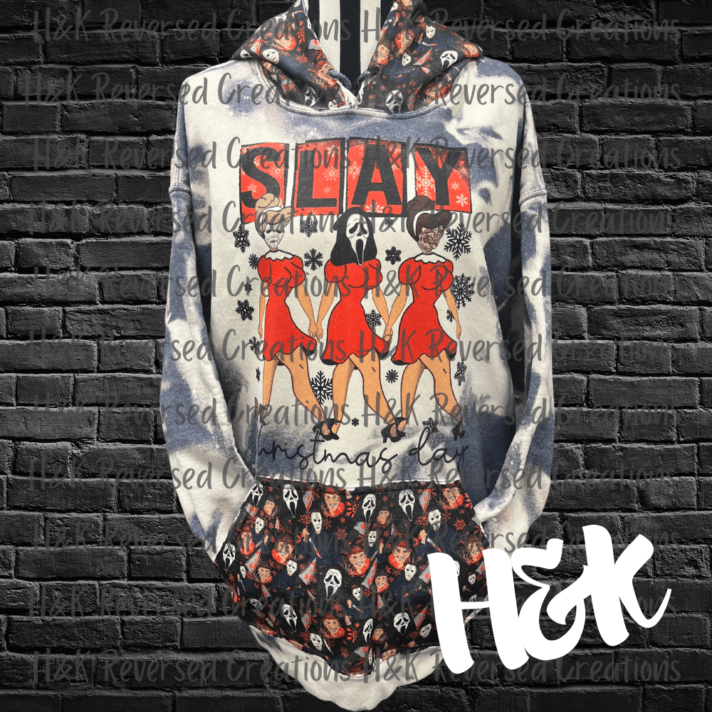 Slay On Christmas Bleached Hoodie - H&K Reversed Creations 