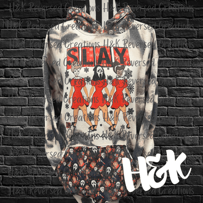 Slay On Christmas Bleached Hoodie - H&K Reversed Creations 