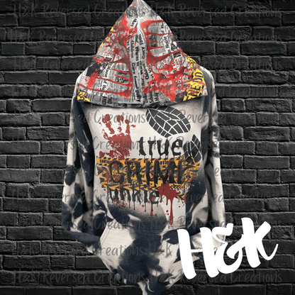 True Crime Junkie Bleached Hoodie - H&K Reversed Creations 