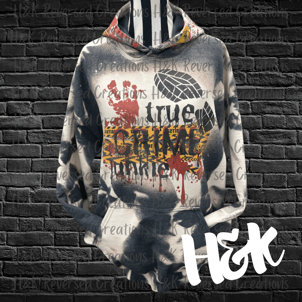 True Crime Junkie Bleached Hoodie - H&K Reversed Creations 