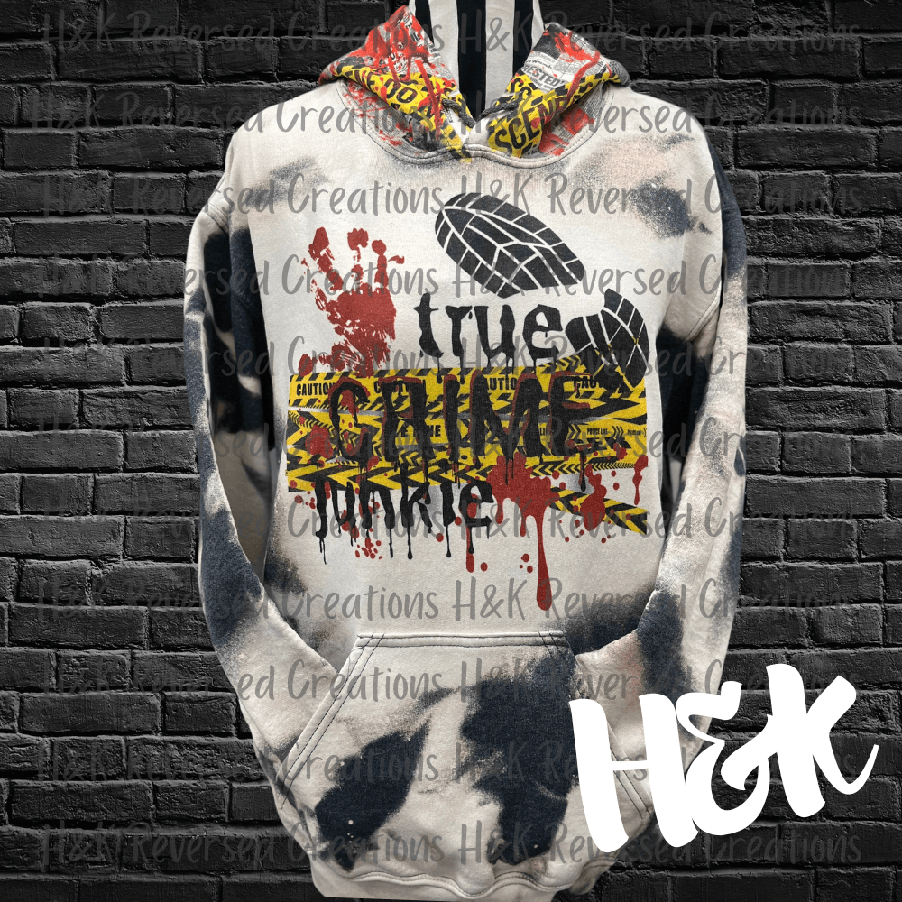 True Crime Junkie Bleached Hoodie - H&K Reversed Creations 